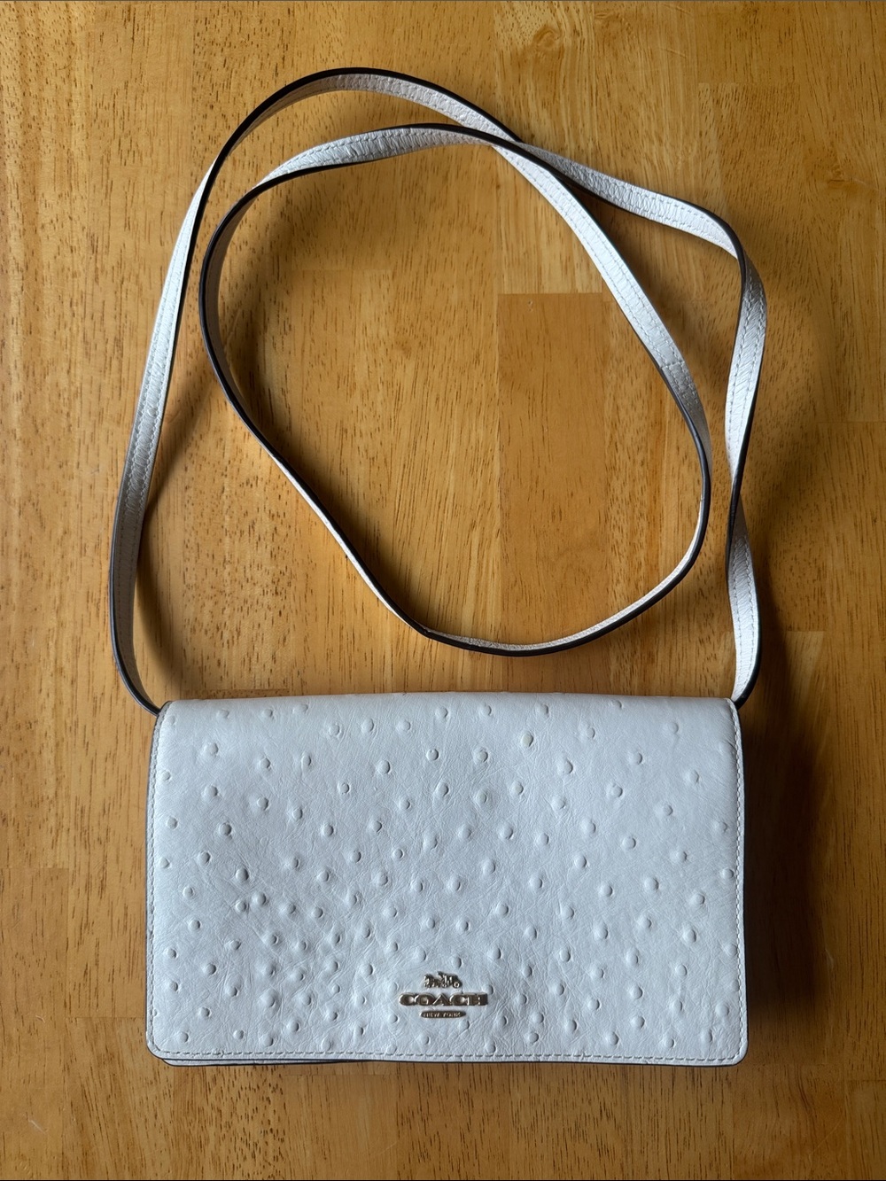 Coach Mini Ostrich Embossed Leather Foldover Crossbody Phone Wallet